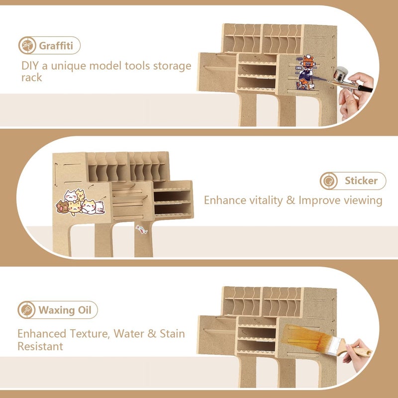 Bucasso Wooden Model Kit Organizer Rack with MDF Material, Paint Rack, Screwdriver/Brush Holder, For Tamiya Paints and Tools, GK1 - Image 4